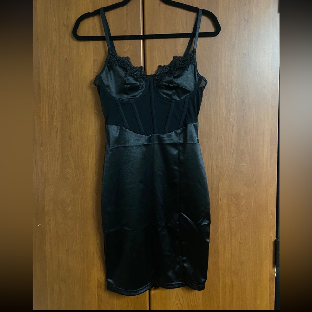 NWOT - Sexy Black Satin Corset Bodycon Dress - Originally $39
